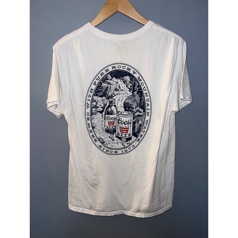 Tee Luv Coors Banquet Beer Graphic T-Shirt Mens Medium White Rocky Mountain Back
